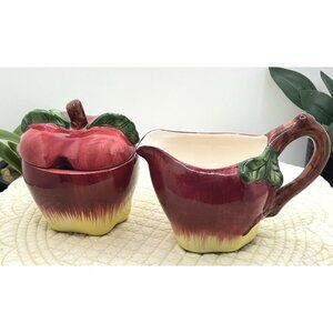 Apple-Themed Ceramic Creamer & Sugar Bowl Set